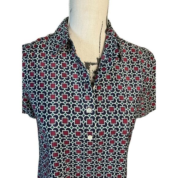 J Crew Dress Blue Collared Geometric Short Sleeve Short Casual Size 0 NEW - Picture 4 of 11